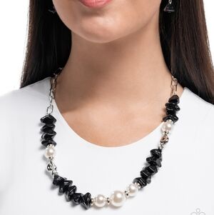 Elegant Black and Silver Necklace with Pearls